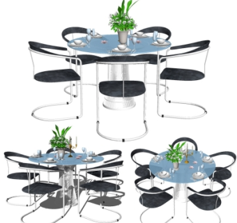 现代简约玻璃餐桌椅su模型