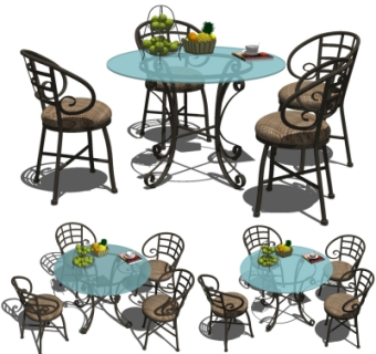 美式田园休闲桌椅组合su模型