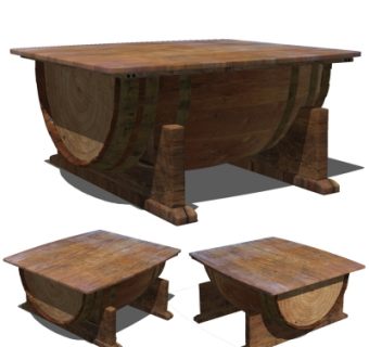 工业风酒桶餐桌su模型