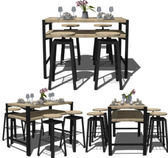 工业风餐桌椅su模型