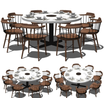 现代简约圆形火锅餐桌椅su模型