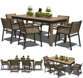 现代简约实木餐桌椅su模型