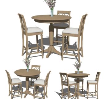 美式实木休闲桌椅组合su模型