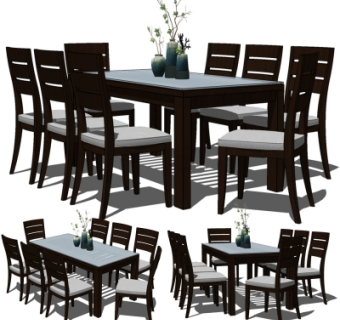 现代实木餐桌椅su模型