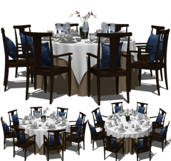 新中式圆形餐桌椅组合su模型