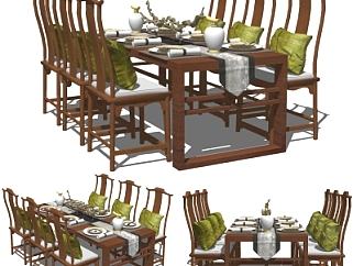 <em>新中式</em>实木<em>餐桌椅</em>su模型
