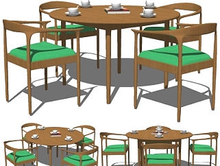 现代实木圆形餐桌<em>椅</em>su模型