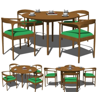 现代实木圆形餐桌椅su模型