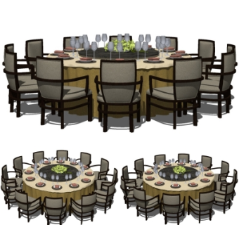 新中式圆形餐桌椅组合su模型