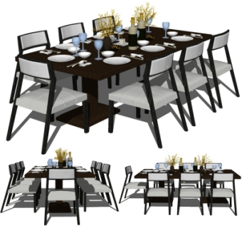 新中式实木餐桌椅su模型