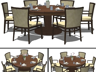 新中式<em>圆形餐桌</em>椅组合su模型