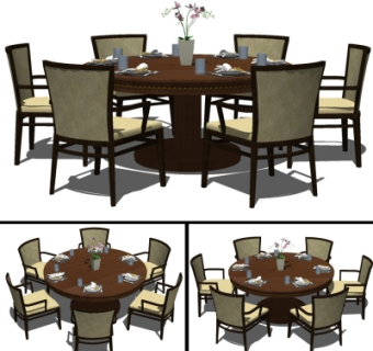 新中式圆形餐桌椅组合su模型