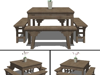 <em>中式实木餐桌</em>椅su模型