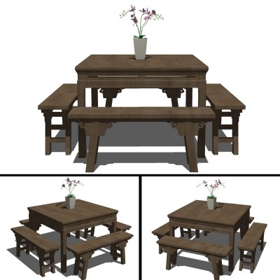 中式实木餐桌椅su模型