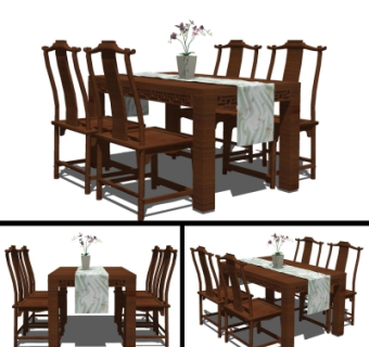 中式实木餐桌椅su模型