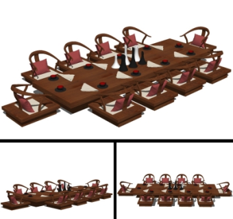 日式实木茶桌椅组合su模型