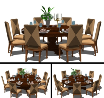 现代圆形餐桌椅su模型