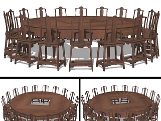 <em>中式实木圆形餐桌椅组合</em>su<em>模型</em>