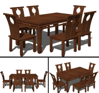 中式实木餐桌椅su模型