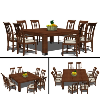 中式实木餐桌椅su模型