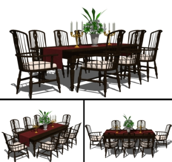 欧式餐桌椅su模型