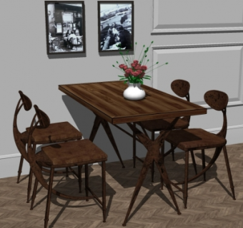 工业风餐桌椅组合su模型