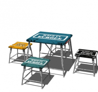 工业风餐桌椅组合su模型