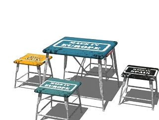 工业风餐桌椅组合su模型
