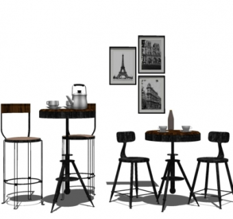 工业风休闲桌椅su模型