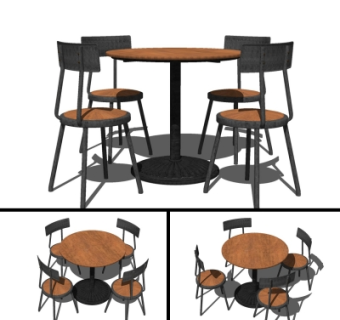工业风餐桌椅su模型