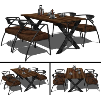 工业风金属餐桌椅su模型