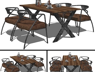 工业风金属餐桌椅su模型