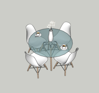 现代圆形餐桌椅su模型