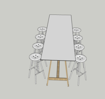 现代长形餐桌椅su模型