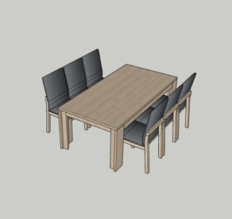 现代长形餐桌椅su模型