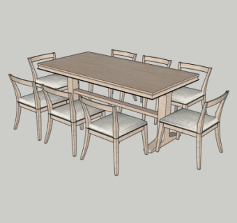 现代长形餐桌椅su模型