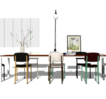 北欧书桌椅su模型