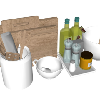现代砧板调料碗筷su模型