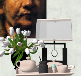 现代茶具台灯摆件su模型