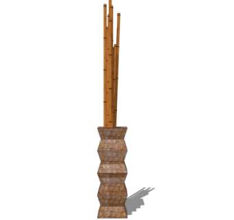 新中式花瓶竹竿摆件su模型