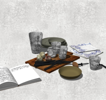 现代书籍杯子摆件su模型