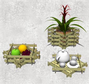 现代茶具水果su模型