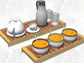 现代<em>茶具</em>食物su模型