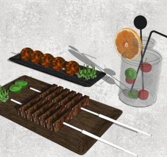 现代烤肉饮料su模型