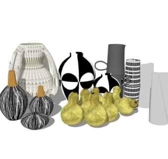 现代瓶罐葫芦摆件su模型