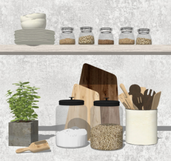 现代调味料砧板su模型