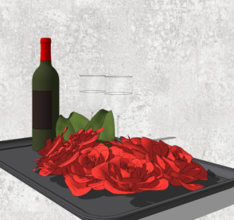 现代酒瓶酒杯托盘su模型