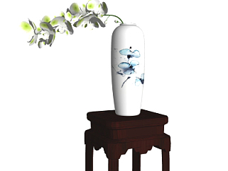 中式花瓶兰花su模型