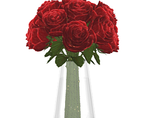 现代玻璃玫瑰插花花瓶su模型
