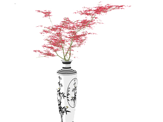 中式花瓶花卉su模型